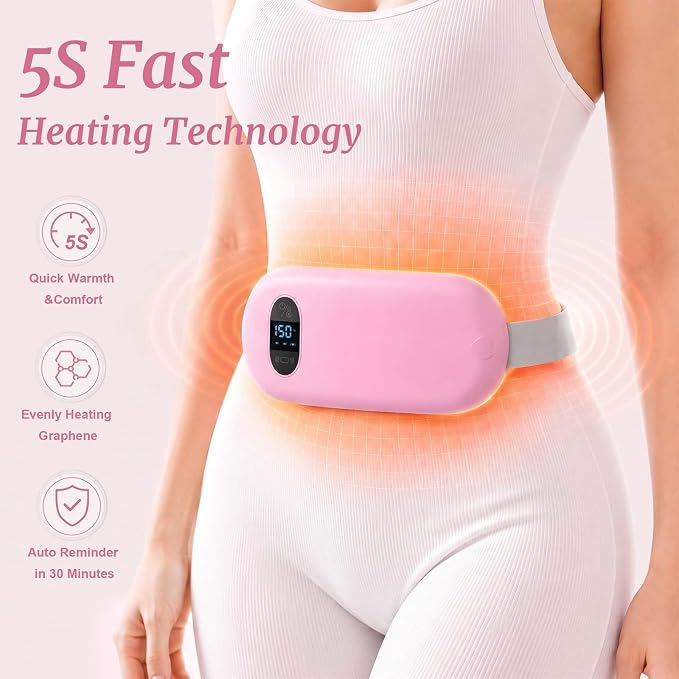 Portable Heating Pad for Cramps Upgraded Cordless Electric Period Heat Pad for Back Menstrual Belt 6 Heat 6 Massage Mode Gifts for Women Girl Her Girlfriend Pink