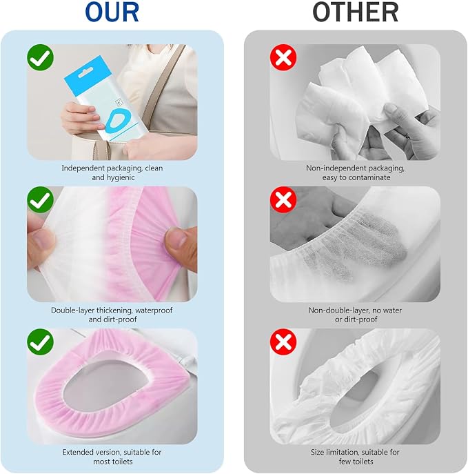 Elastic Large Size Disposable Toilet Seat Covers for Travel,20 Pack Waterproof Toilet Seat Covers for Bathroom,Fit for V/U/O/Square Shape Toilet,Individually Wrapped (2 colors-A set)