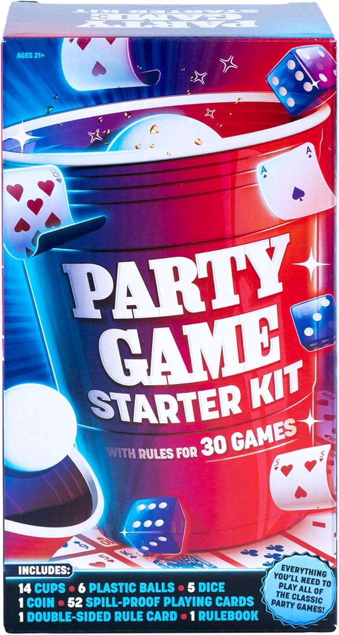 Endless Games Party Game Starter Kit – 30 Fun Game Night Games & Supplies for Adults | 2+ Players | Includes Cups, Dice, and Cards | Ages 21+