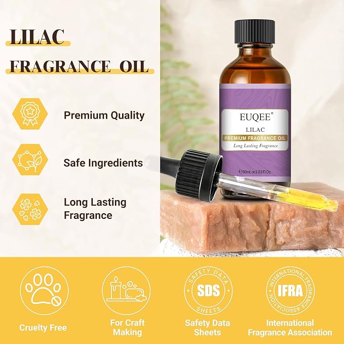 EUQEE 60ml Lilac Fragrance Oil with Glass Dropper for Diffuser(2.02 Fl oz) | Essential Oils for DIY Soap,Bath Bombs,Room & Linen Sprays