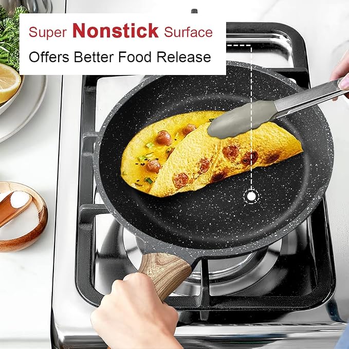 Caannasweis 12 Inch Nonstick Granite Frying Pan Skillet, Omelet Egg Pan | Non Stick Omelette Fry Pans, Stone Cookware Chef's Pan, Induction Compatible, PFOA Free (Gray, )