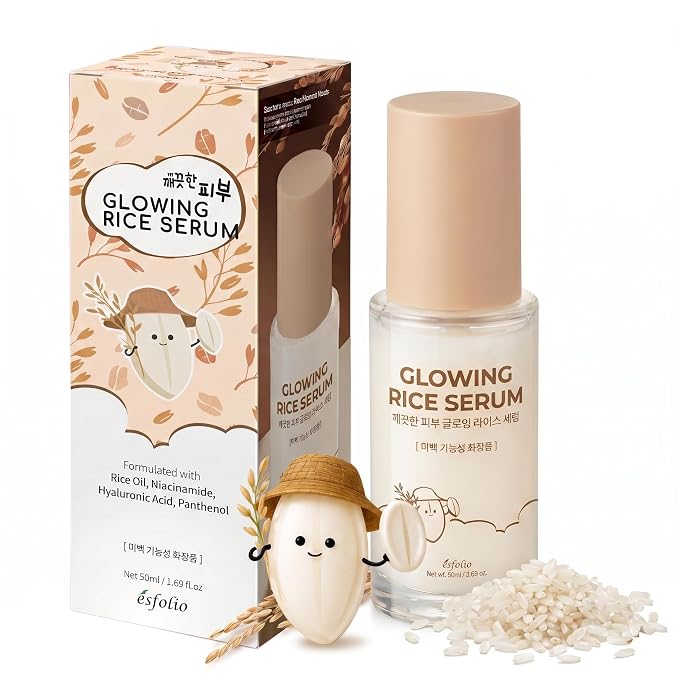 Esfolio made in Korea Rice Serum 1.69 Fl Oz, Lightweight Facial Serum with Rice Extract, Fast Absorbing Daily Face Serum for Soft and Refreshed Skin, Korean Skincare