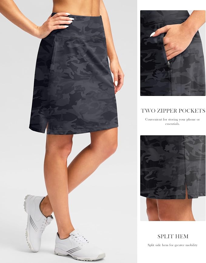 G Gradual 20" Skorts with Pockets Knee Length Golf Skirt | Built in Soft Shorts, High Waisted, Tummy Control, Breathable, Long Skorts for Athletic, Tennis, Dressy, Casual, Summer