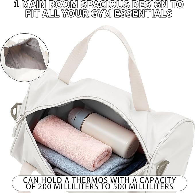Ballet Dance Bag Mini Gym Bag Lightweight Small Duffle Bag 10L Cute Crossbody Bag for Yoga Swimming Sport (White)