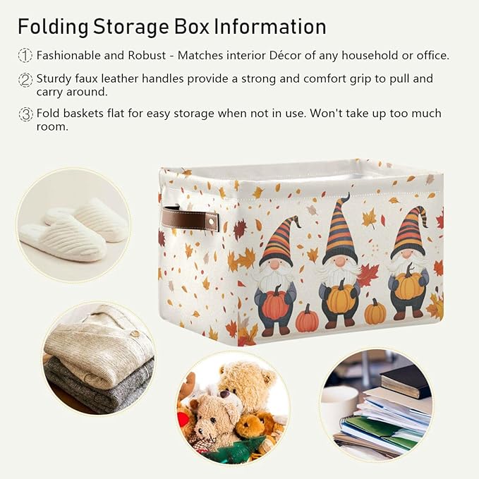 Aslsiy Storage Basket Gnome and Pumpkins Autumn Nursery Bins Apricot Baby Box Canvas Clothes Shelf Basket Laundry Hampers 2 Pcs