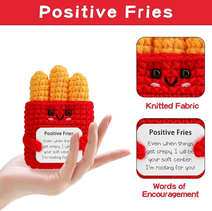 Hoedia Emotional Positive Fries Crochet Gifts: Birthday Gifts for Friend Women Sister Coworkers College Students - Cheer Up Cute Funny Knitted Fries Christmas Stocking Stuffers