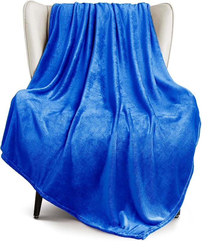 Exclusivo Mezcla Soft Large Fleece Throw Blanket for Couch, Cobalt Blue | 50x70 Inches, Double-Sided Brushed Flannel, Lightweight Plush Cozy Blanket for Home Decor, All Season, Machine Washable