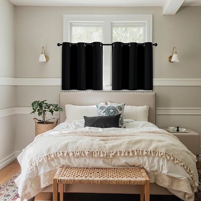MIULEE Blackout Curtains for Bedroom 2 Panels 40 x 36 Inch Long Black | Thermal Insulated, Living Room Darkening Grommet Drapes, Noise Reducing, Light Blocking Window Treatments