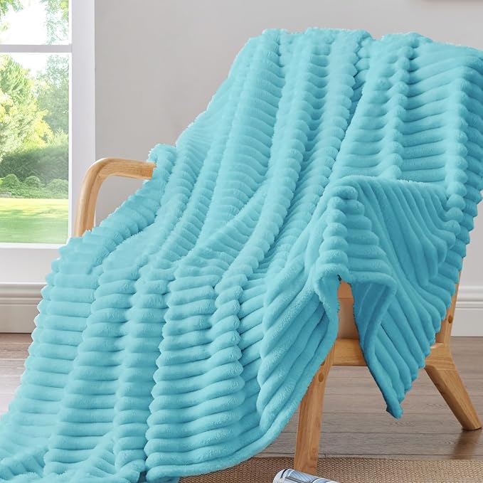 BEDELITE Striped Fleece Throw Blanket, Sky Blue, 50"x60" | 300GSM Microfiber Fleece, Soft Cozy, Lightweight Warm, Double-Sided Plush, Machine Washable, Gift, Room Decor, for Couch Sofa