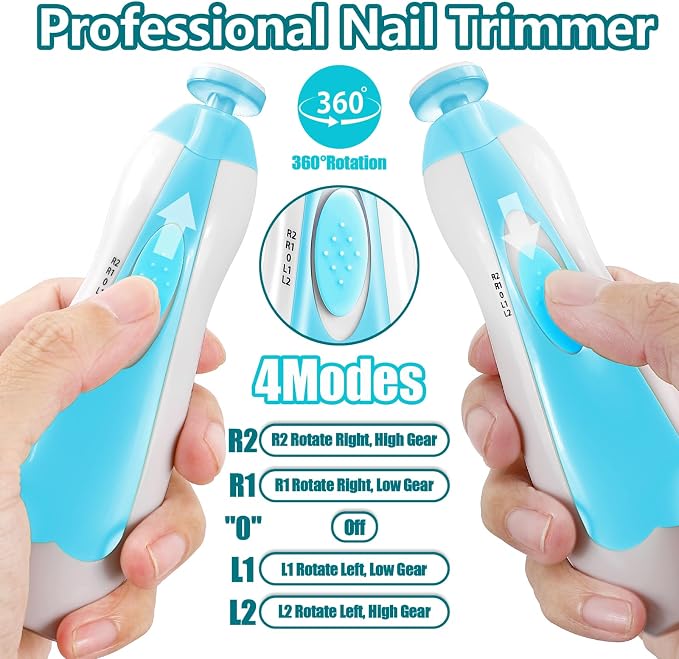 Qunlions life Baby Nail Trimmer Electric, 6 in 1 Rechargeable Baby Nail Clippers Manicure Set Grooming Kit for Toddler Infant or Adults (Blue)