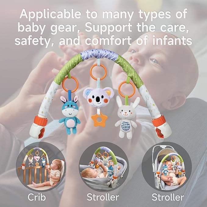 TUMAMA Baby Stroller Arch Toy, Cute Animal Car Seat Arch Toy, Newborn Sensory Hanging Rattle Arch Toy for Babies Infants 0-12 Months