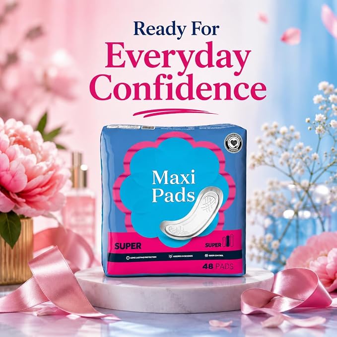 Feminine Maxi Pads, Super Absorbency, 48 Count