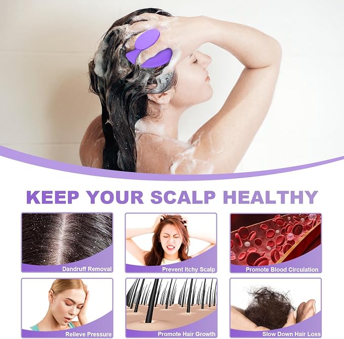 Meartchy Silicone Scalp Massager Shampoo Brush, Scalp Scrubber for Hair Growth (Purple)