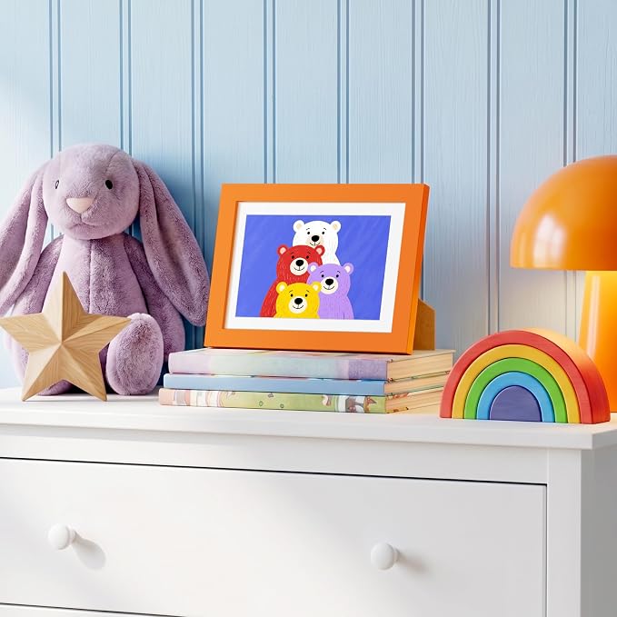 upsimples 5x7 Picture Frame, Display Pictures 4x6 with Mat or 5 x 7 Without, Wall Hanging Photo Frames, Orange, 1 Pack