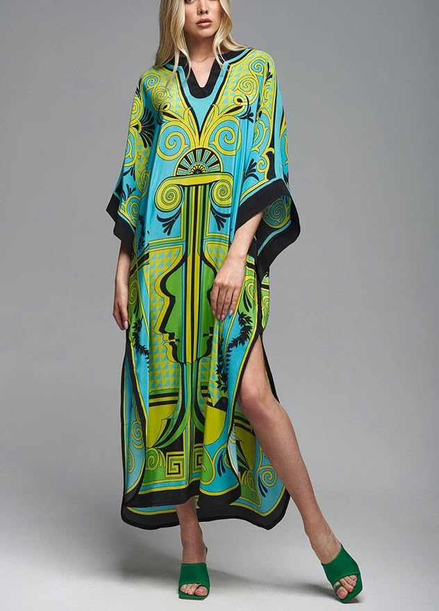 Venasha Womens Caftan Floral Print Kaftan Dress Short Sleeve Swimsuit Cover up Loungewear for Summer