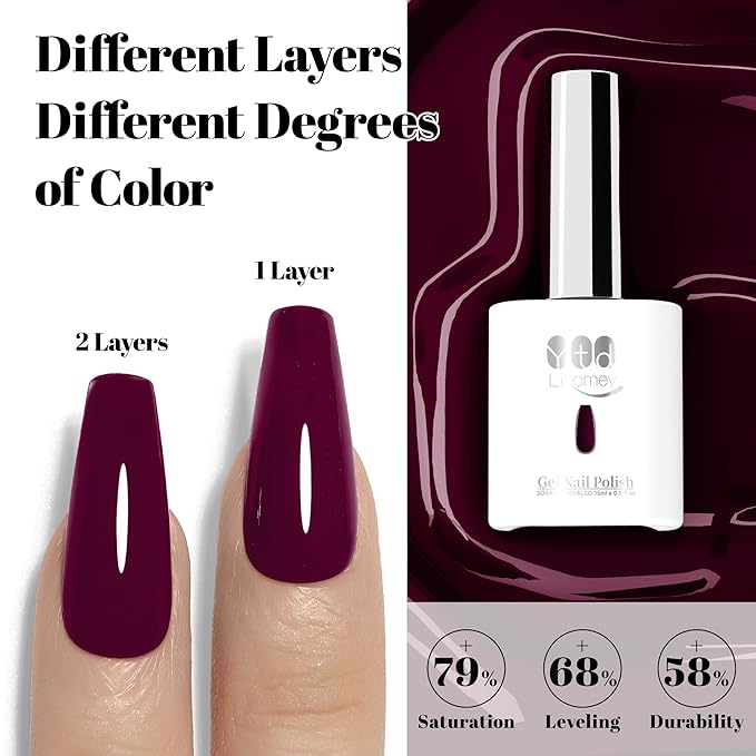 YTD Likomey Plum Gel Nail Polish,15ml Wine Purple Salon Home DIY Manicure and Pedicure Eggplant Fall Winter UV Color Varnish,CS479