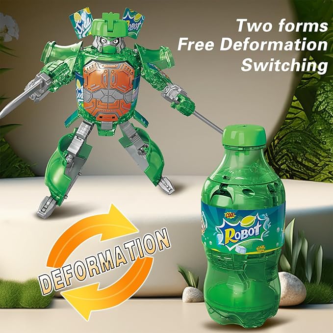 Atlodas 2025 New Beverage Bottles Deformation Robot Toys, Soda Can Transforming Robot Toys for Kids Gift, Creative Soda Deformation Figures for Boys, Birthday Christmas Choice for Boyfriend (Green)