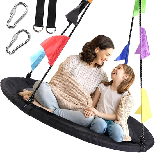 40 Inch Saucer Tree Swing for Kids, Outdoor Round Swing with Hanging Straps & Adjustable Ropes, Easy Assembly