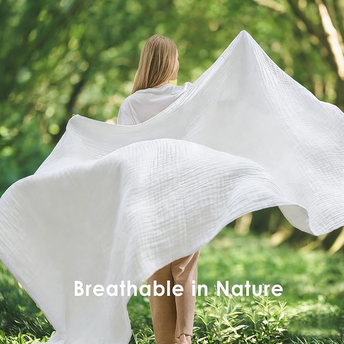 EMME Muslin Blankets for Adults Throw Blanket for Couch Breathable Gauze Soft Lightweight Airy White Twin 60" x 80"