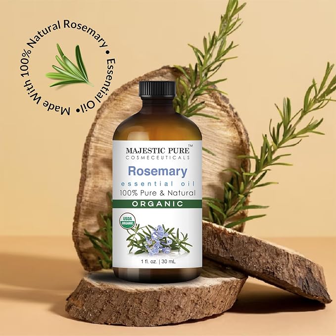 Majestic Pure Organic Rosemary Essential Oil - 100% Pure & Premium Oil for Hair Growth, Skin, Face, Aromatherapy & Diffuser - 1 fl oz | Perfect Oil for Hair Growth