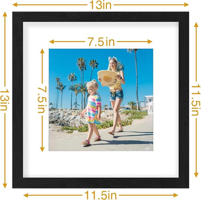 Vittanly 12x12 Picture Frames Set of 9, Black&Brown&Dark Grey | Display Pictures 8x8 with Mat or 12x12 without Mat for Wall Mounting, Square Photo Frames for Home Decor, Engineered Wood