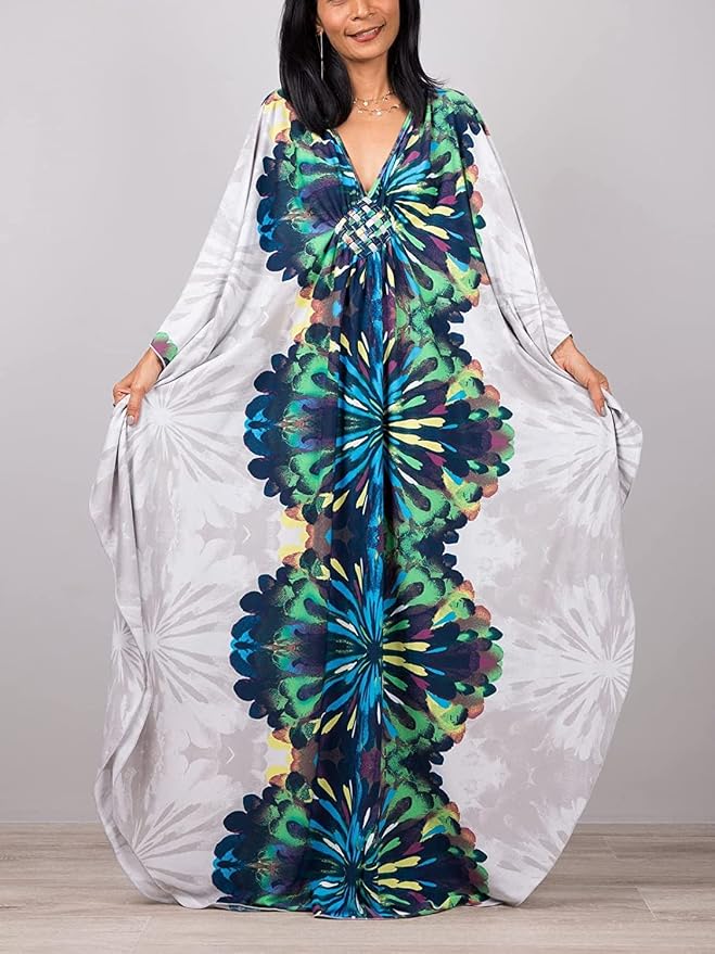 Venasha Womens Caftan Floral Print Kaftan Dress Short Sleeve Swimsuit Cover up Loungewear for Summer