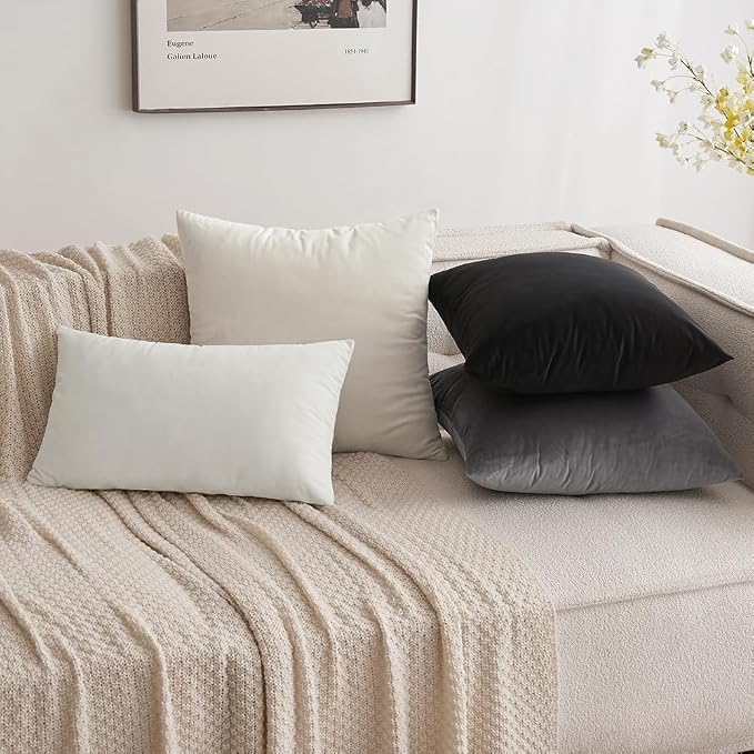 MIULEE 12x20 Inch Lumbar Velvet Throw Pillow Covers Cream White | Pack of 2 Soft Solid Decorative Pillow Covers, Modern Luxury Home Decor, for Chair Couch Sofa Bedroom Livingroom
