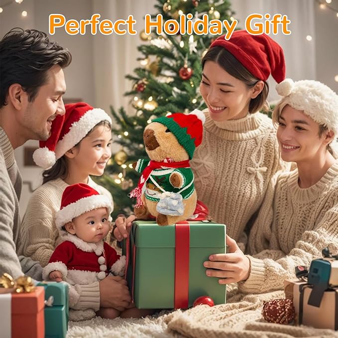Capybara Plush with 10 Pcs Clothes & Accessories,Christmas Stuffed Animals, 10.2 in Cute Capybara Plush Toys,Birthday Gifts&Dress Up Cute Plushies for Boys/Girls (Holiday-B)