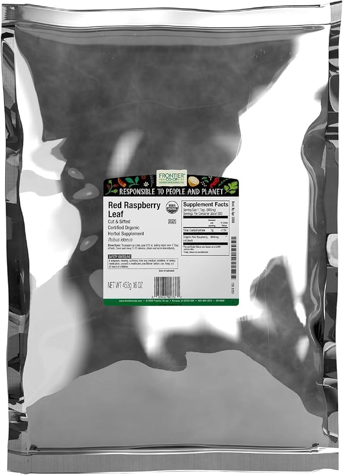 Frontier Co-op Organic Red Raspberry Leaf, 16 Oz, Bulk Bag - Caffeine-Free Loose Leaf Herb for Tea or DIY Body Care Products