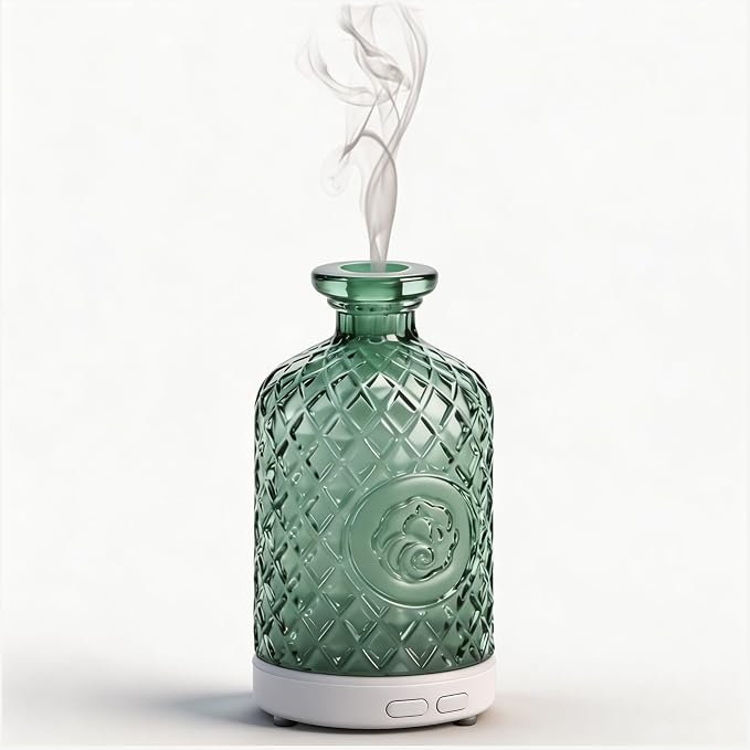 Glass Essential Oil Diffuser,100ml Aromatherapy Diffuser(Green) | Ultrasonic Cool Mist Humidifier with 7-Color LED Lights, BPA Free, Auto Shut-Off, for Home Yoga Bedroom Office Spa
