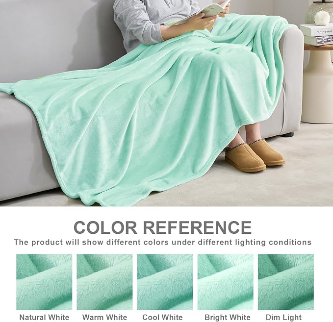 Hansleep Full Mint Green Fleece Blanket, Soft Flannel Bed Blanket | Fuzzy Cozy Blanket 84x90 Inches, Multi-use for Bed, Sofa, Couch, Travel, Camping, All Season Warm Lightweight Cover