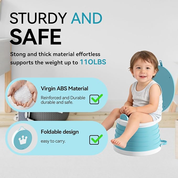 Portable Foldable Toddler Travel Potty - Medium Potty Seat, Emergency Toilet for Car Camping Hiking, Lightweight Potty Chair for Indoor Outdoor Toddler Use(sky blue)