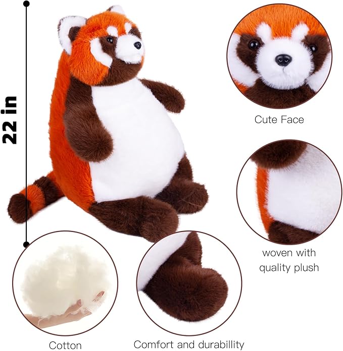 ARELUX Giant 22in Big Red Panda Plush Large Stuffed Animal Hugging Pillow: Soft Jumbo Sleeping Body Warm Fluffy Pillow Adorable Chubby Plushie Toy Gifts for Boys Girls