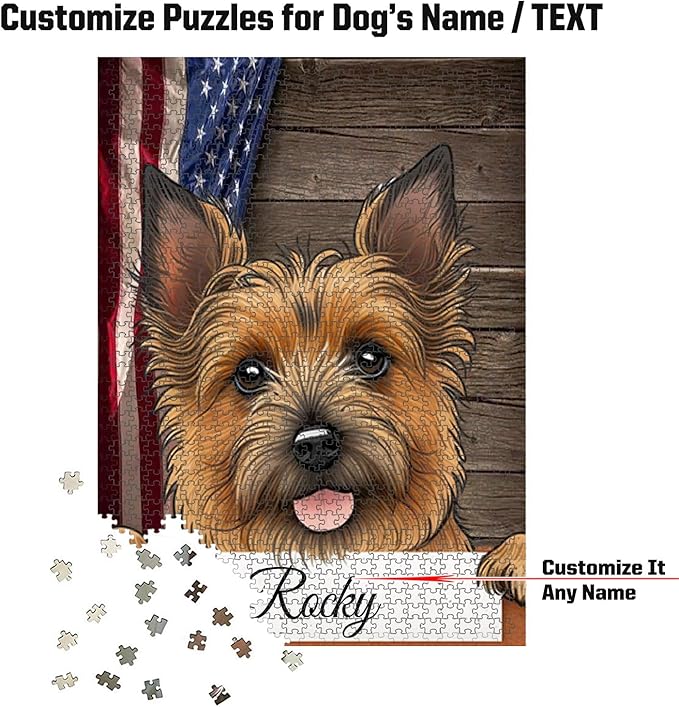 Custom Wooden Jigsaw Puzzles with Your Dog's Name on Australian Terrier Art Print - 300 500 1000PCS Puzzles Game and Home Wall Decor