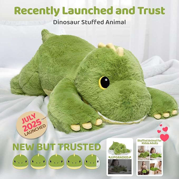 Weighted Stuffed Animals with Microwavable Heating Pad - 5lb Adjustable, Heatable & Coolable Dinosaur Plush for Relaxation, Removable Inner Pad, Plush Gift for Kids Adults (23 Inch)
