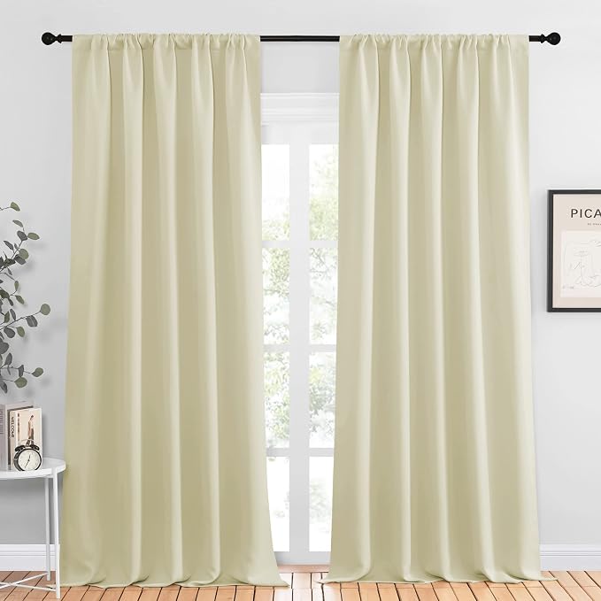 NICETOWN Room Darkening Curtains for Bedroom - Home Decoration Privacy Protection Thermal Insulated Solid Drapes/Draperies for Sliding Glass Door (Beige, Set of 2, 52 x 95 inches)
