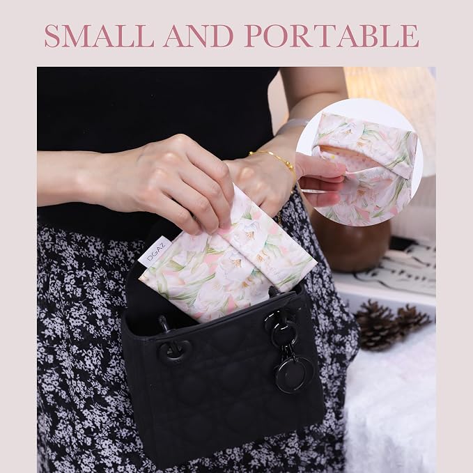 DGAZ Sanitary Napkin Storage Bag for Teen Girls, Portable Period Organizer for Panty Liners/Menstrual Cup/Small Tampons, Mini Makeup Pouch for Purse (French Tulips)