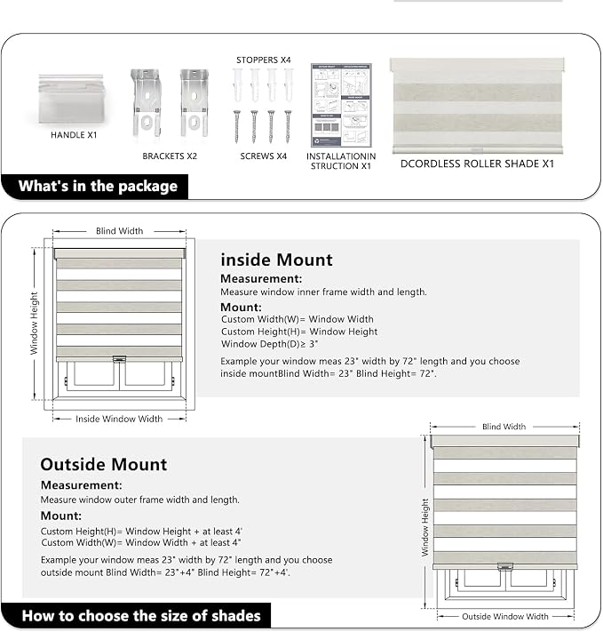AOSKY Custom Cordless Zebra Blinds for Windows Pull Down Roller Window Shades Dual Layer Light Filtering Privacy for Day and Night, Free-Stop Door Shades for Home Linen Cream