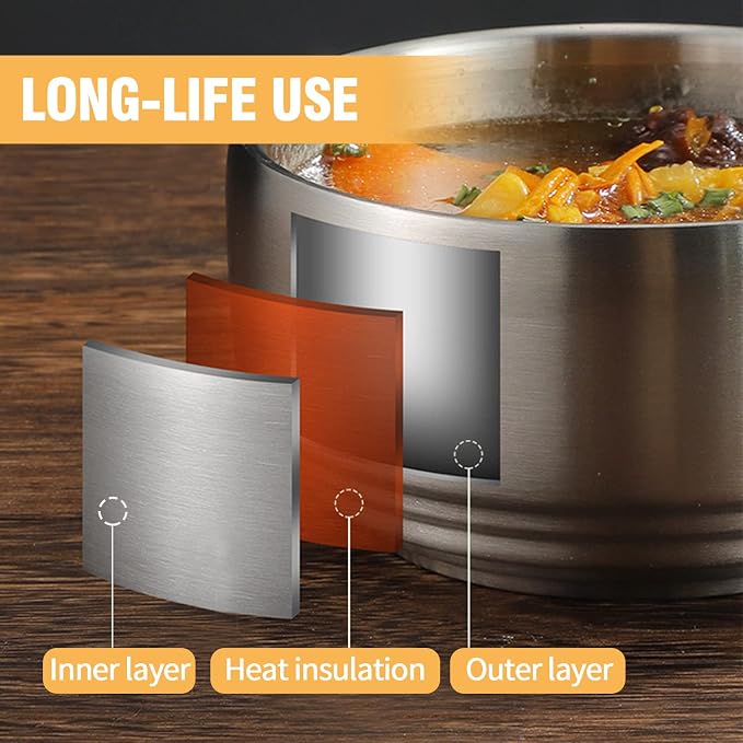 Stainless Steel Rice Bowl with Lid, Set of 2, for Korean Kitchen Restaurant, Double-walled Metal Bowls, Multi-Purpose Insulated Soup Bowls Snacks Bowls (11.5cm Silver)