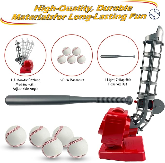 Kids Auto Baseball Pitching Machine, Outdoor Sports Toys for Kids Ages 5, 6, 7, 8, 9, 10, 11, 12, Adjustable Angles Electronic Baseball Training Equipment & Batting Practice Toys for Youth