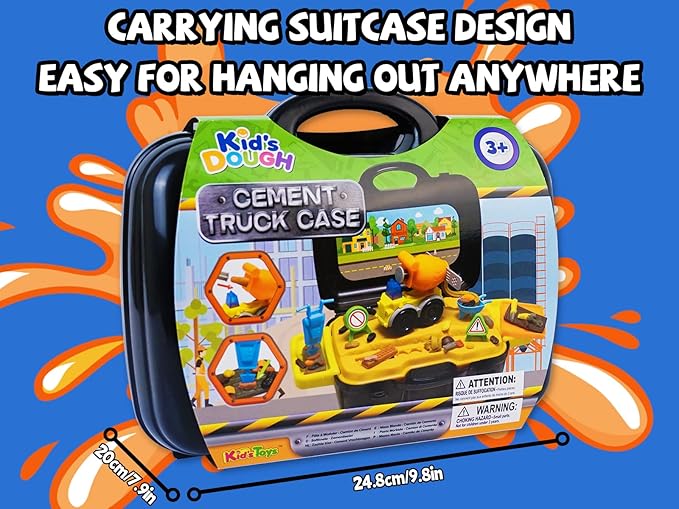 Crelloci Cement Mixer Color Dough Set, Construction Truck Tools Kit, DIY Art & Craft Playset Toys with Portable Case for Kids Boys Ages 3+, with Molds Non-Toxic Modeling Clay 4 Colors