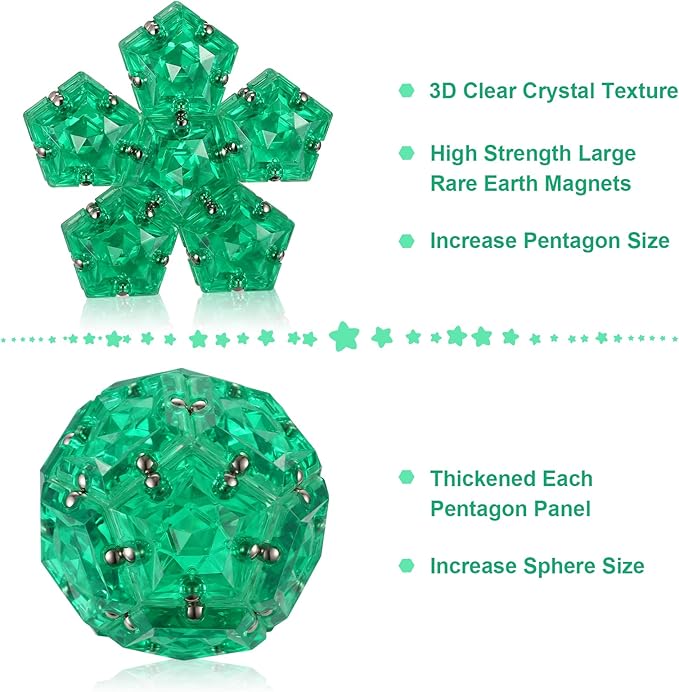 LAFFTRAK Magnetic Fidget Sphere Magnet Toys - Crystal Green - Magnets Sensory Toys - 12 Piece Set - Creativity Beyond Imagination, Inspirational, Recreational, Fun Desk Toy for Adults