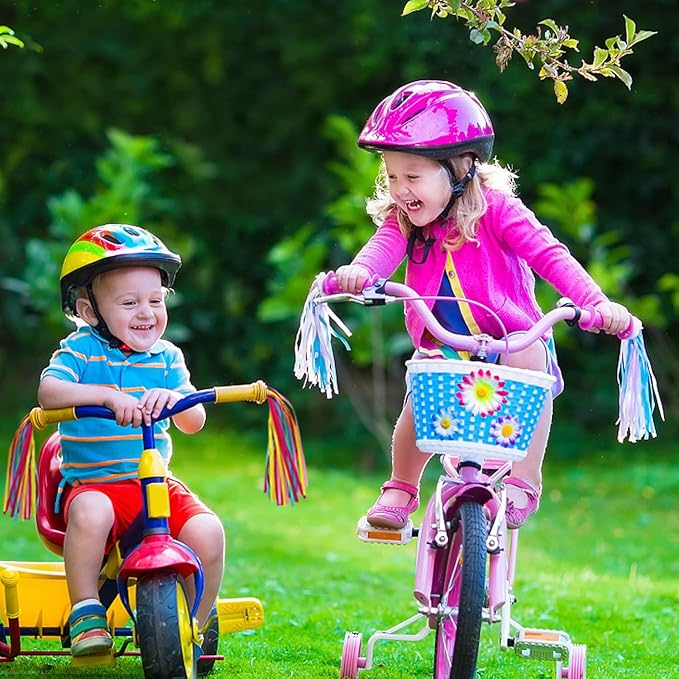 PLATT Kid's Bicycle Handlebar Streamers Colorful Ribbons Tassel for Girls Boys Bicycle Handlebar Scooter Handgrip (Blue 1Pair)