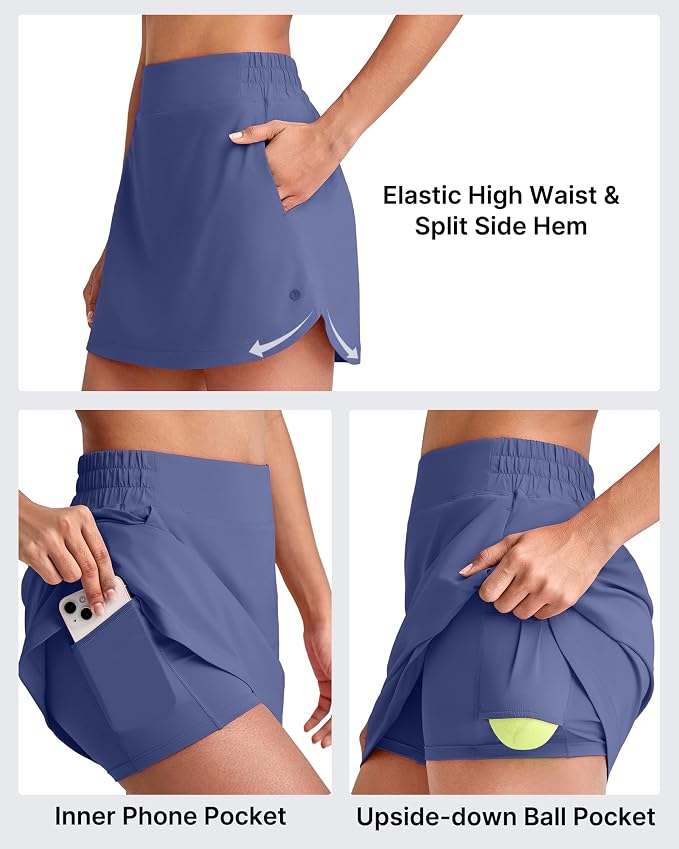 G4Free A Line Golf Skirts for Women 15'' Elastic High Waisted Tennis Skort | with 4 Pockets, Built-in Shorts, Dolphin Hems, Lightweight, Quick-dry, Breathable, Vibrant Colors, Athletic & Casual