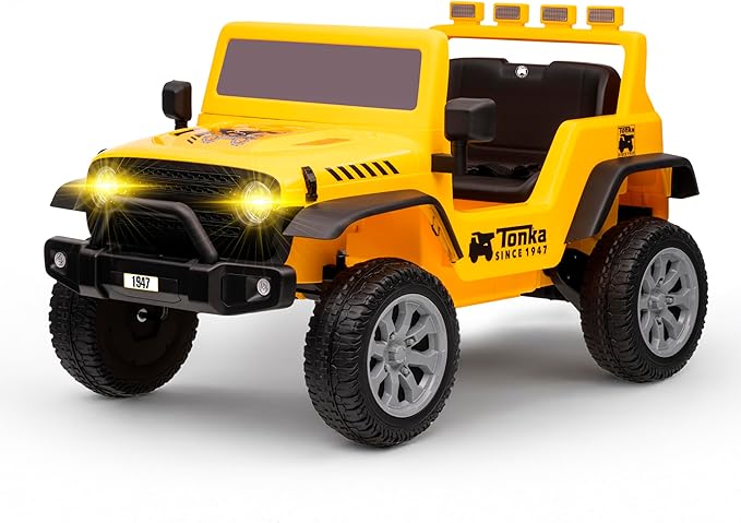 Tonka - 12V Kids Ride On with Rechargeable Battery, LED Headlights, Press-Button Start, Durable Wheels, Forward & Reverse Drive, Contoured Seat