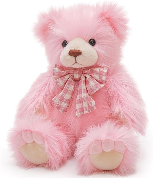 MorisMos Teddy Bear Stuffed Animal,14'' Long Fur Stuffed Bear Plush Toy Gift for Kid Girl Boy Toddler Teen Adult,Cuddly Teddy Animal Toy Decor for Baby Shower Birthday Valentine’s Day Party Favor,Pink