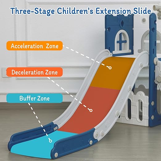 6 in 1 Toddler Slide for Toddler&Kids,Kids Climber Slider for Indoor Outdoor Playground with Storage,Telescope,Basketball Hoop and L Shaped Slide for Toddler Climber Playset,Blue