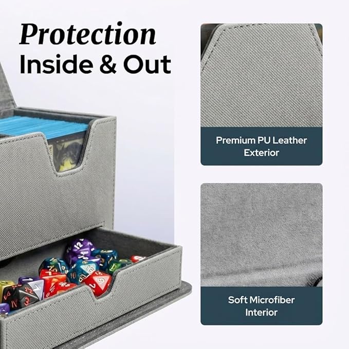 Card Deck Box Fits 200+ Double Sleeved，Commander Deck Box for Magic the Gathering with Dice Tray & Toploader Display,2 Dividers