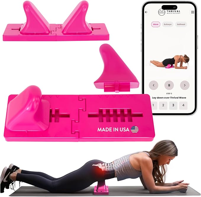 Thrival Wave - Fully Adjustable Psoas, Back and Hip Flexor Muscle Release Tool with Thrival App for Targeted Routines, Deep Tissue, Trigger Point Massage (Pink) – Made in USA