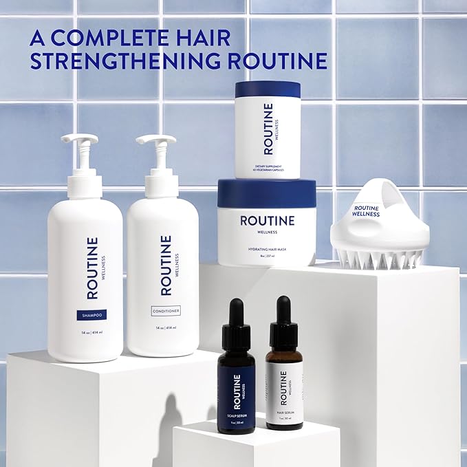 Routine Wellness Shampoo and Conditioner Set and Hair Serum for Thinning Hair - DHT Blocker Women & Men - Color Safe Shampoo for Hair Loss & Healthier Hair - Coconut & Vanilla Set + Serum